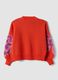 Red pure cotton crew-neck jumper with floral pattern for girls_4