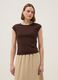 Brown stretch cotton regular fit t-shirt with stitching_0