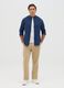 Blue cotton and linen, regular fit men's shirt with band collar_0