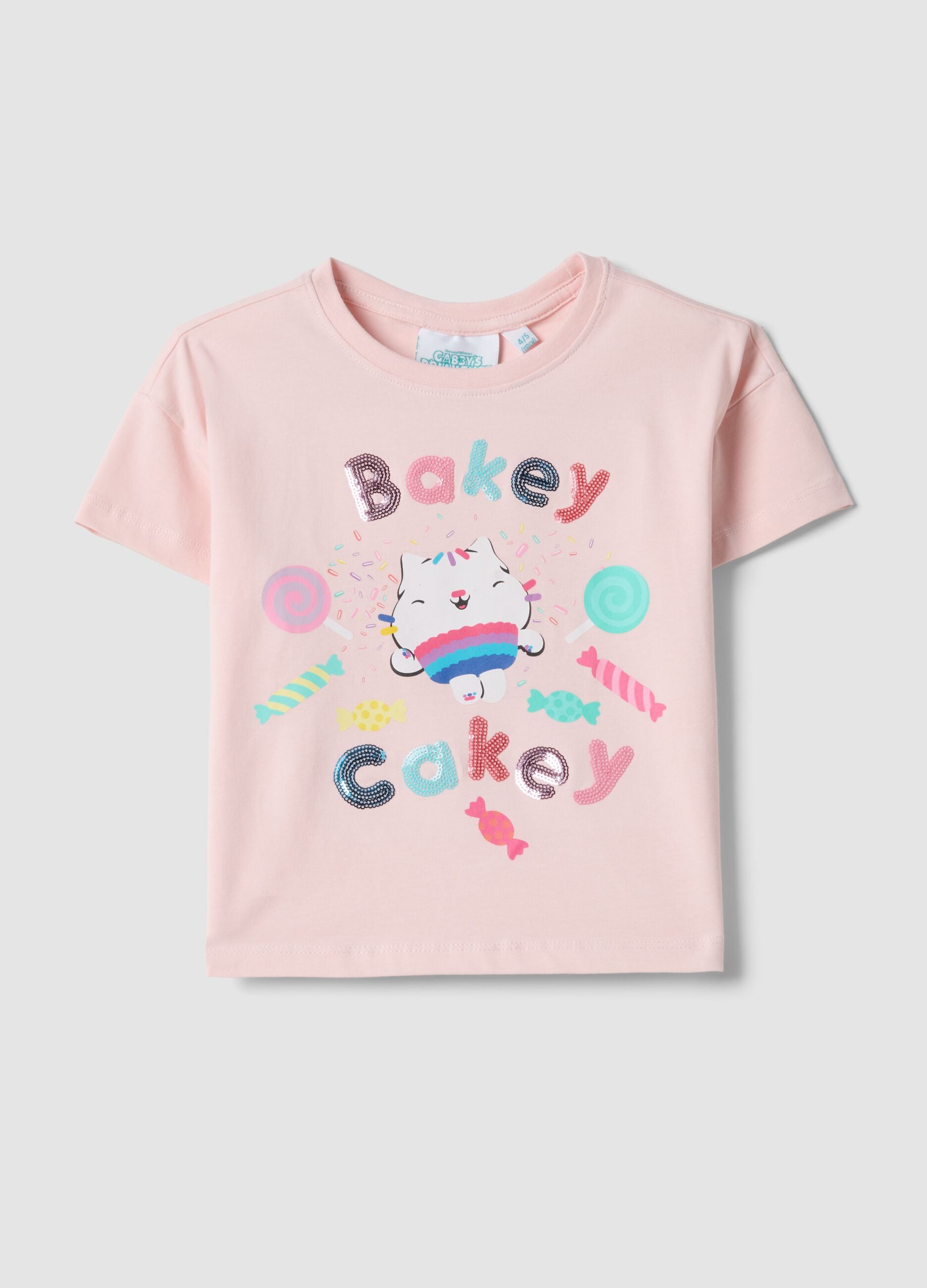 Girl's pink regular fit cotton stretch T-shirt with print