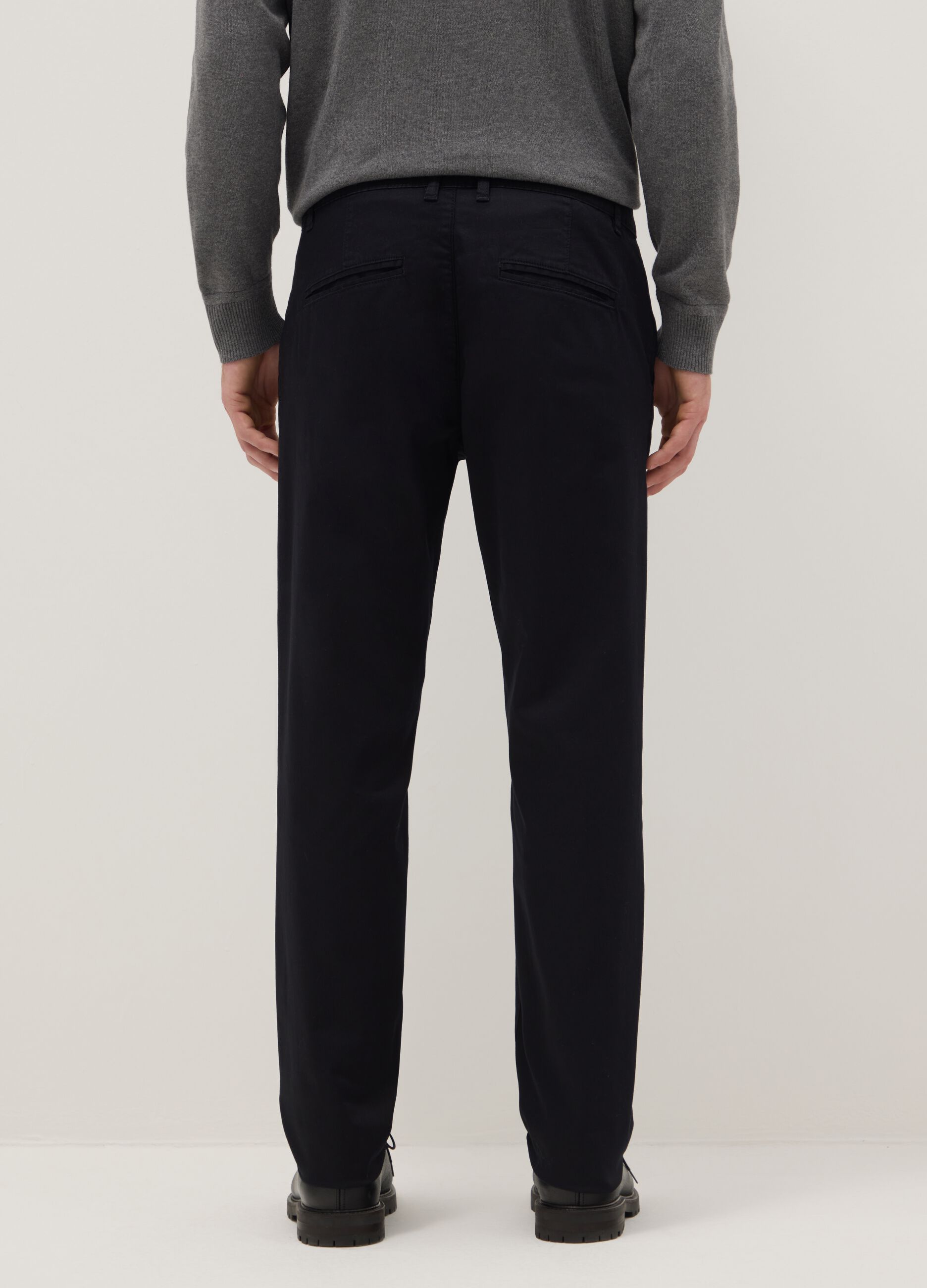 Black Stretch Cotton Slim Fit Chino Trousers