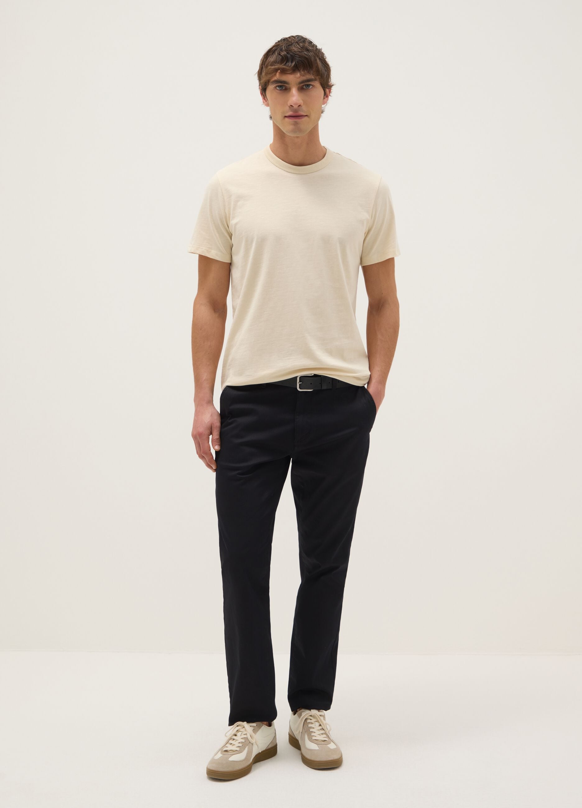 Beige short-sleeved pure cotton regular fit T-shirt