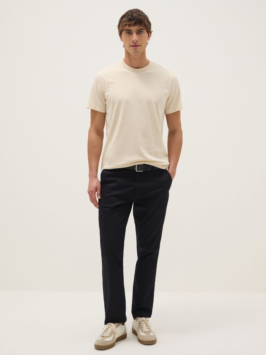 Beige short-sleeved pure cotton regular fit T-shirt_1
