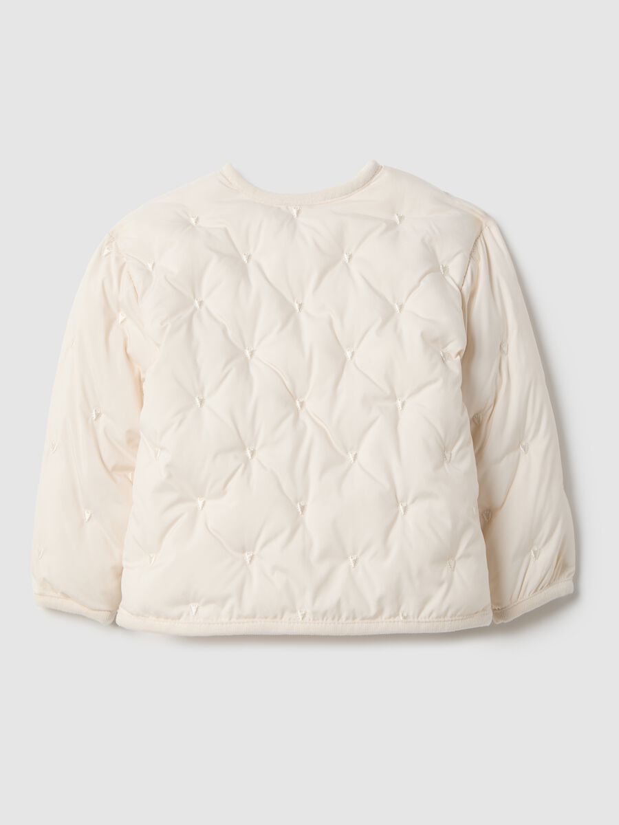 Beige padded regular fit jacket for baby girl_1
