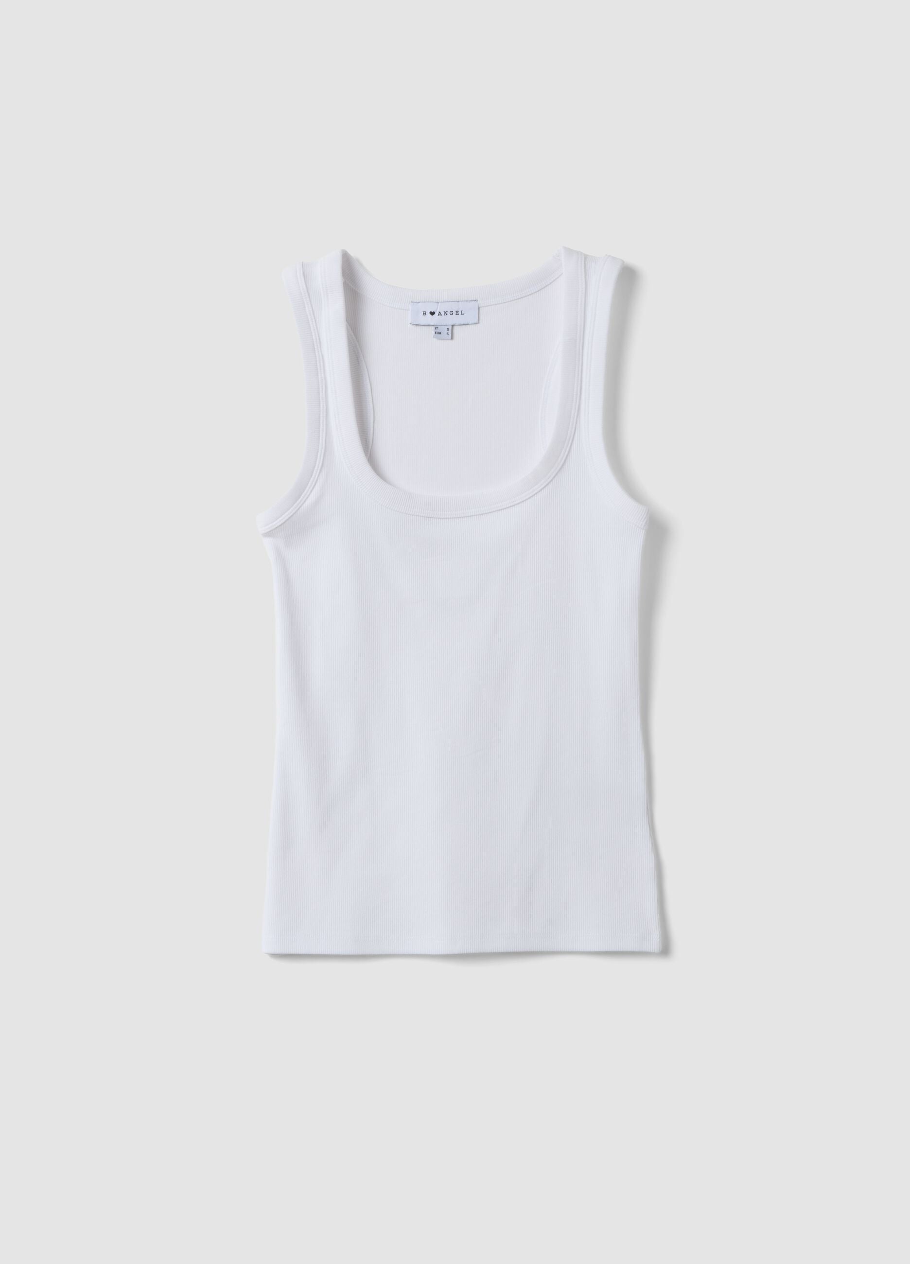 White fitted stretch-cotton tank top