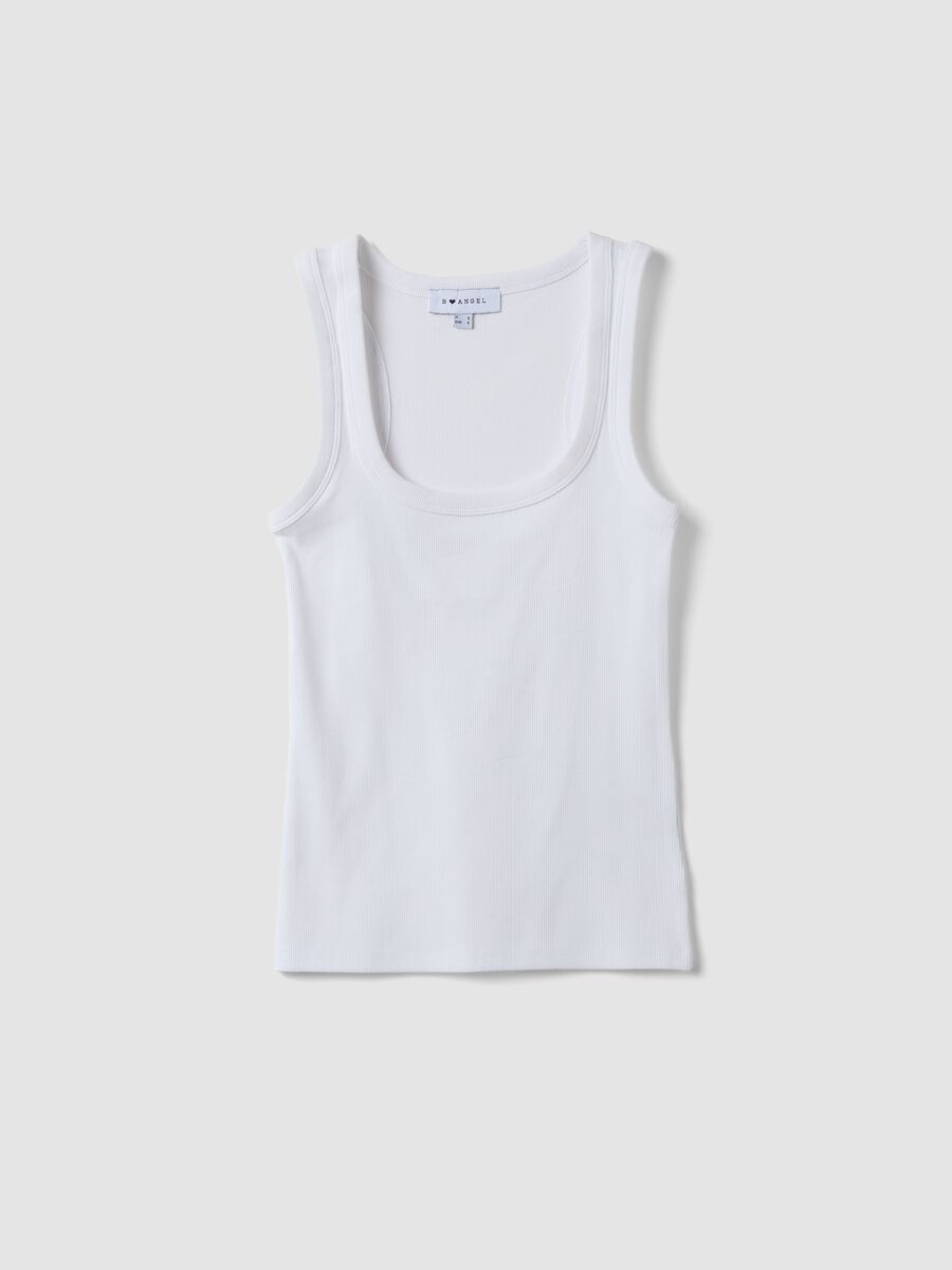 White fitted stretch-cotton tank top_4