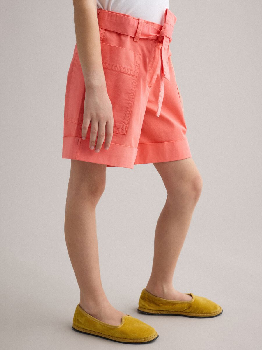 Regular fit pink stretch cotton shorts for girls_1