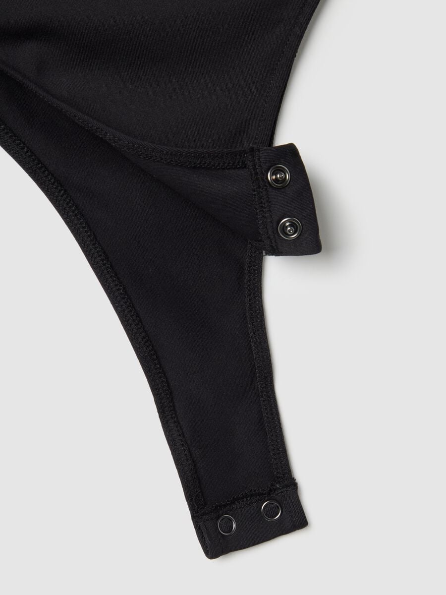 Black slim fit bodysuit with sheer accents_5