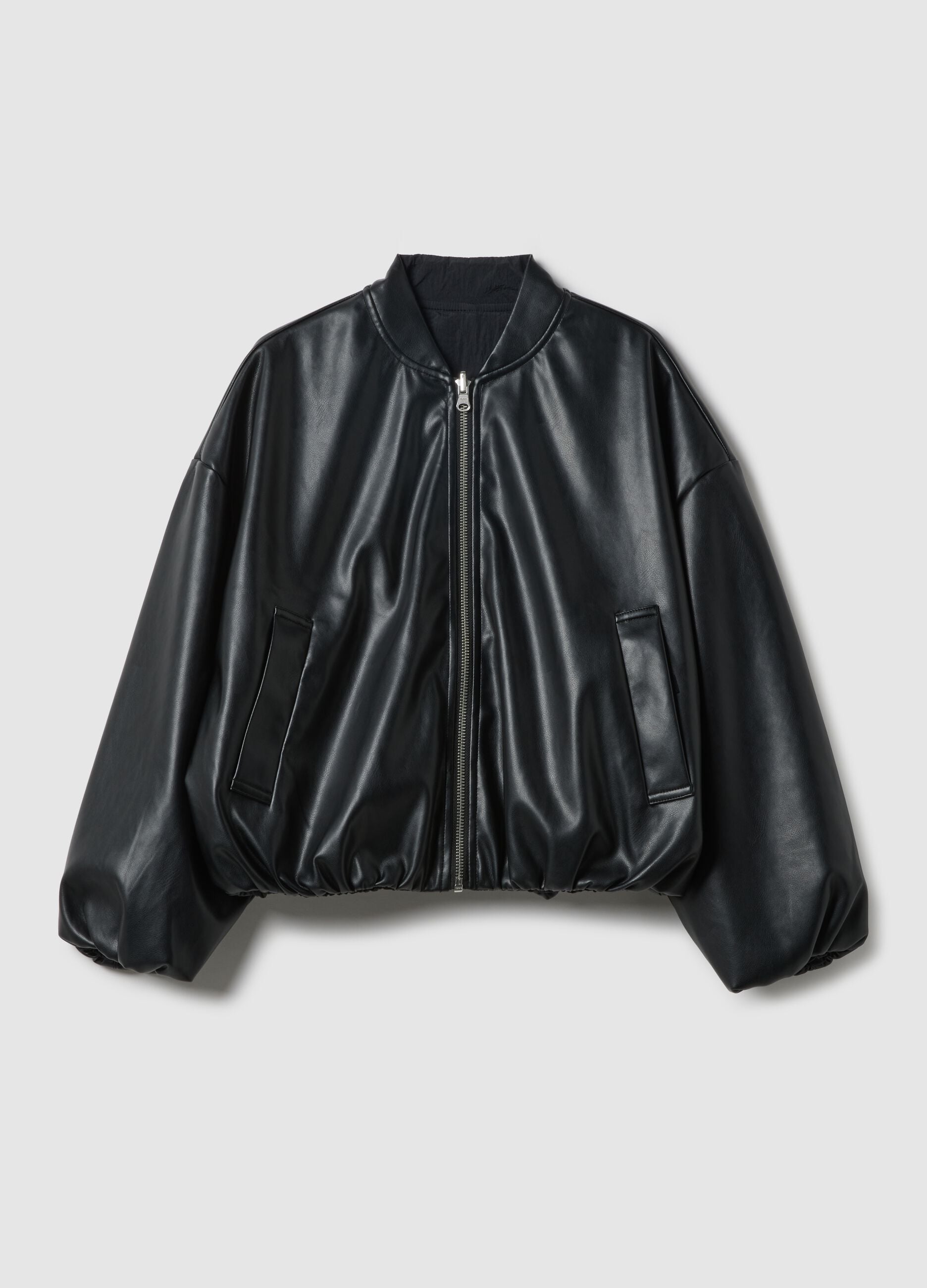 Girls' black bomber jacket with oversized fit