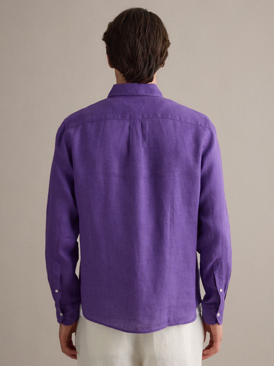 Purple pure linen shirt with button-down collar, regular fit_3