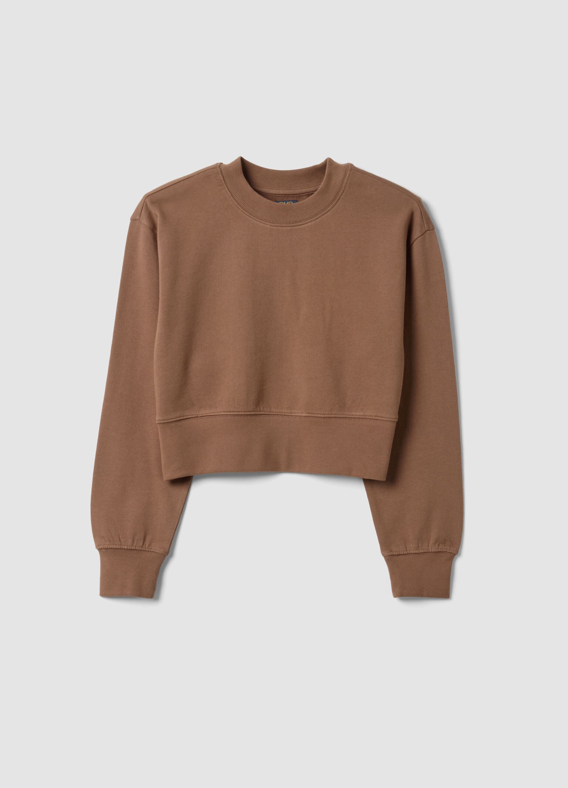 Brown sweatshirt in organic cotton and viscose blend with ribbed neckline