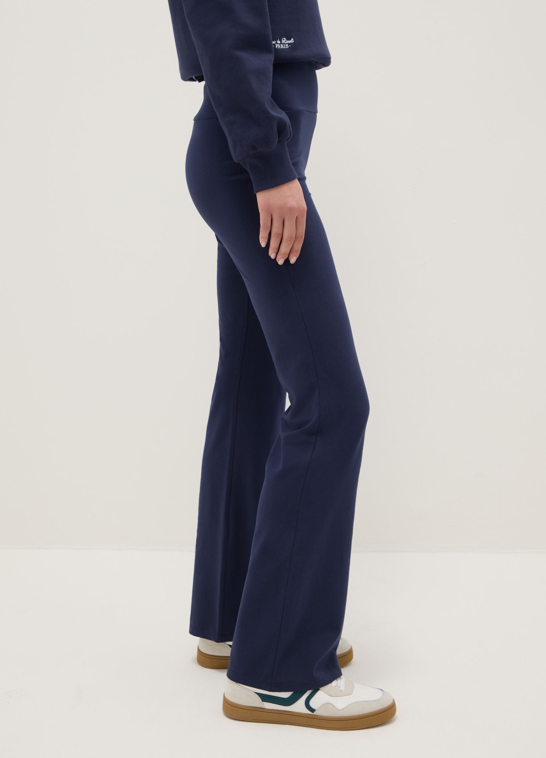 Blue Stretch Cotton Flare Fit Leggings