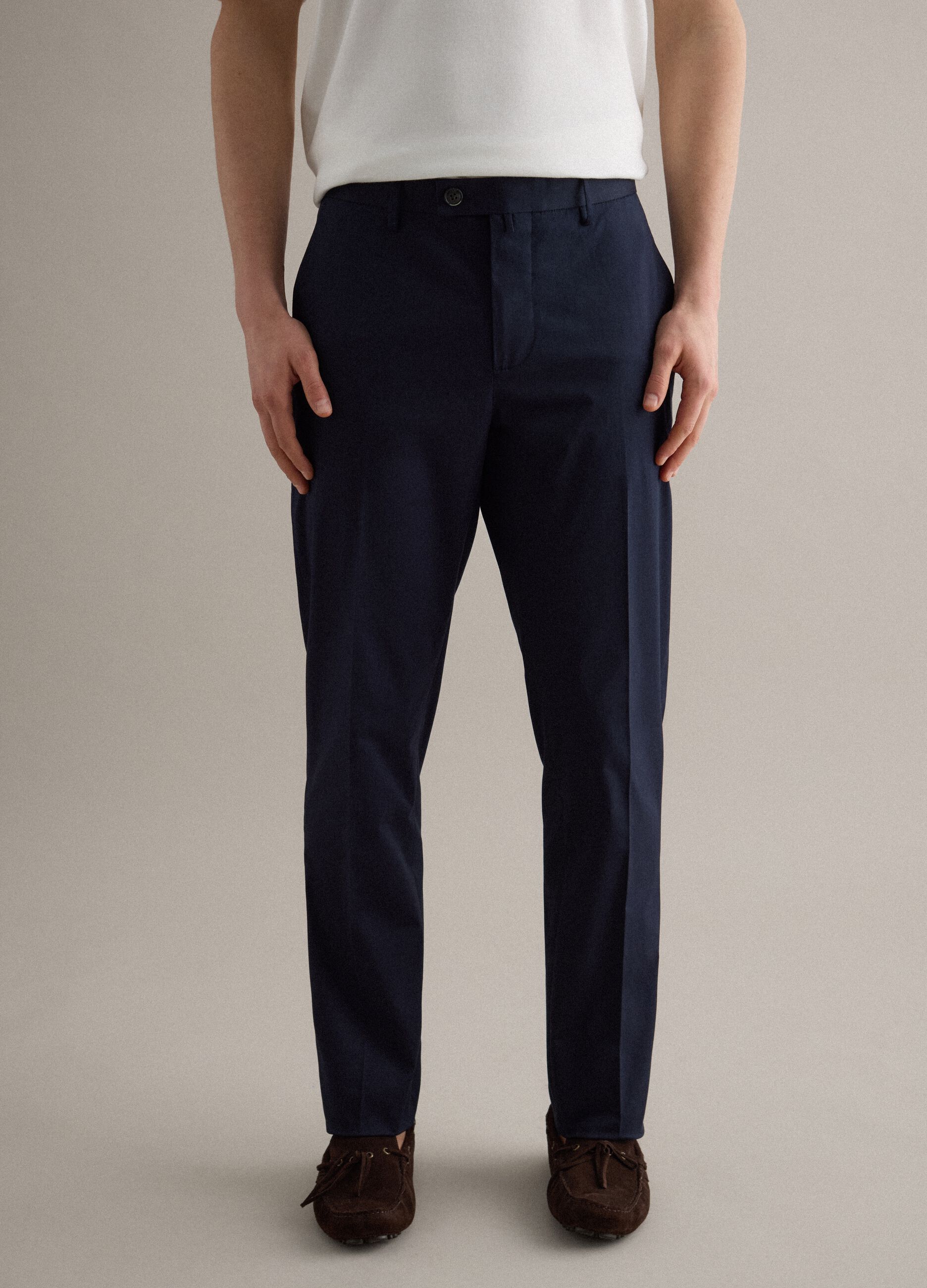 Blue Stretch Cotton Regular Fit Trousers
