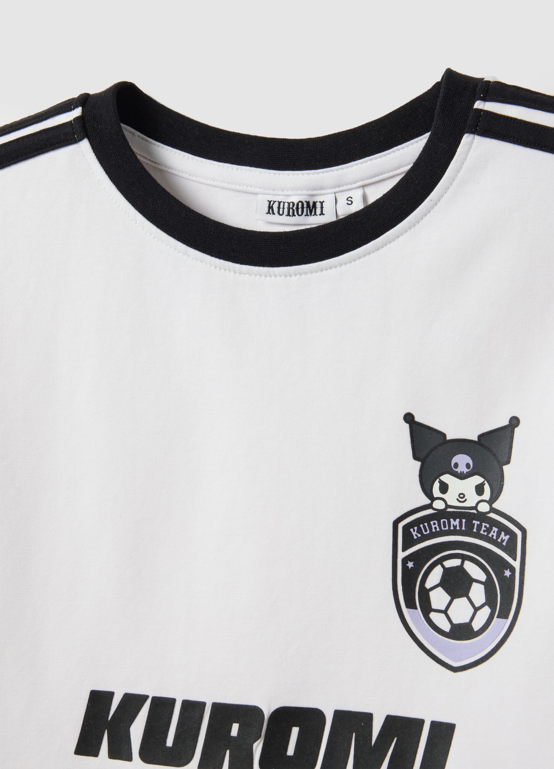 White pure cotton regular fit T-shirt with Kuromi print