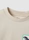 Children's beige pure cotton T-shirt, regular fit with palm print_3