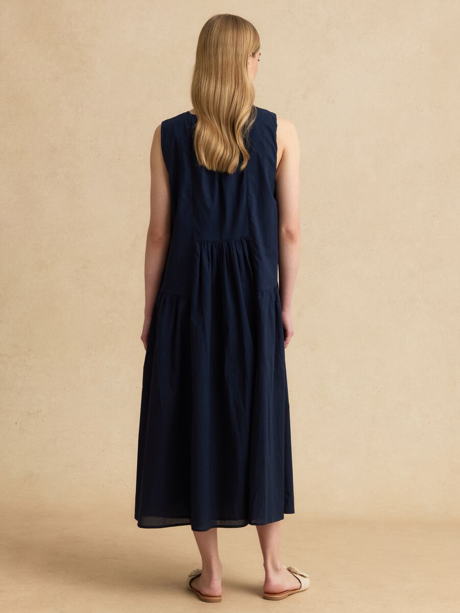 Blue pure cotton midi dress, regular fit with ruching_2