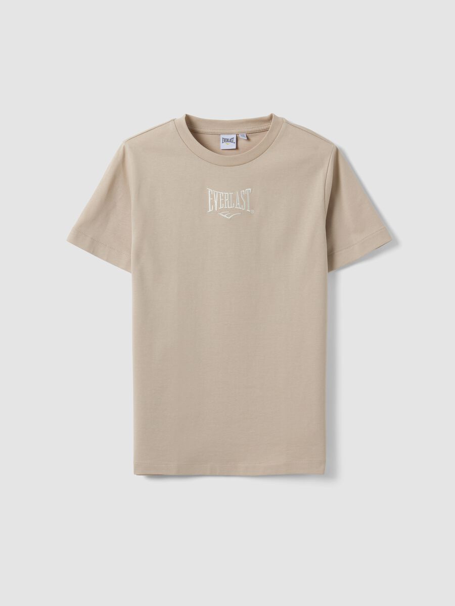 T-shirt beige in puro cotone con stampa regular fit per ragazza_0