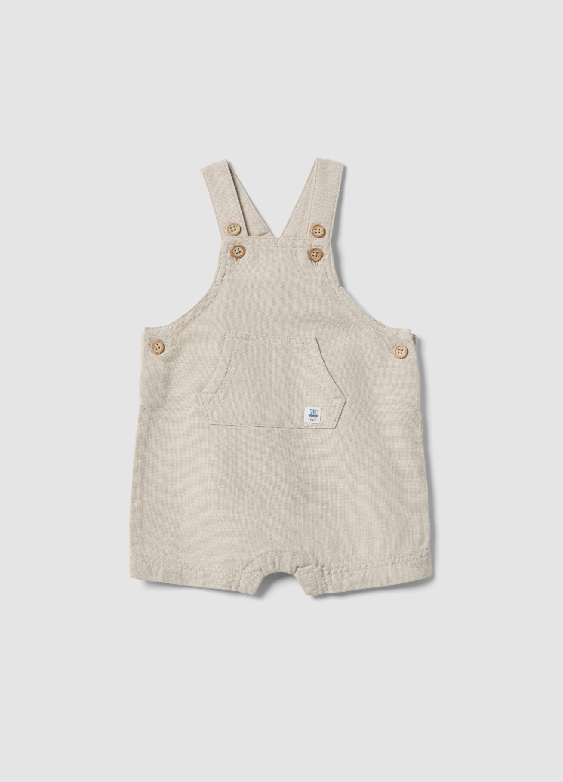 Beige cotton-linen blend baby dungarees regular fit