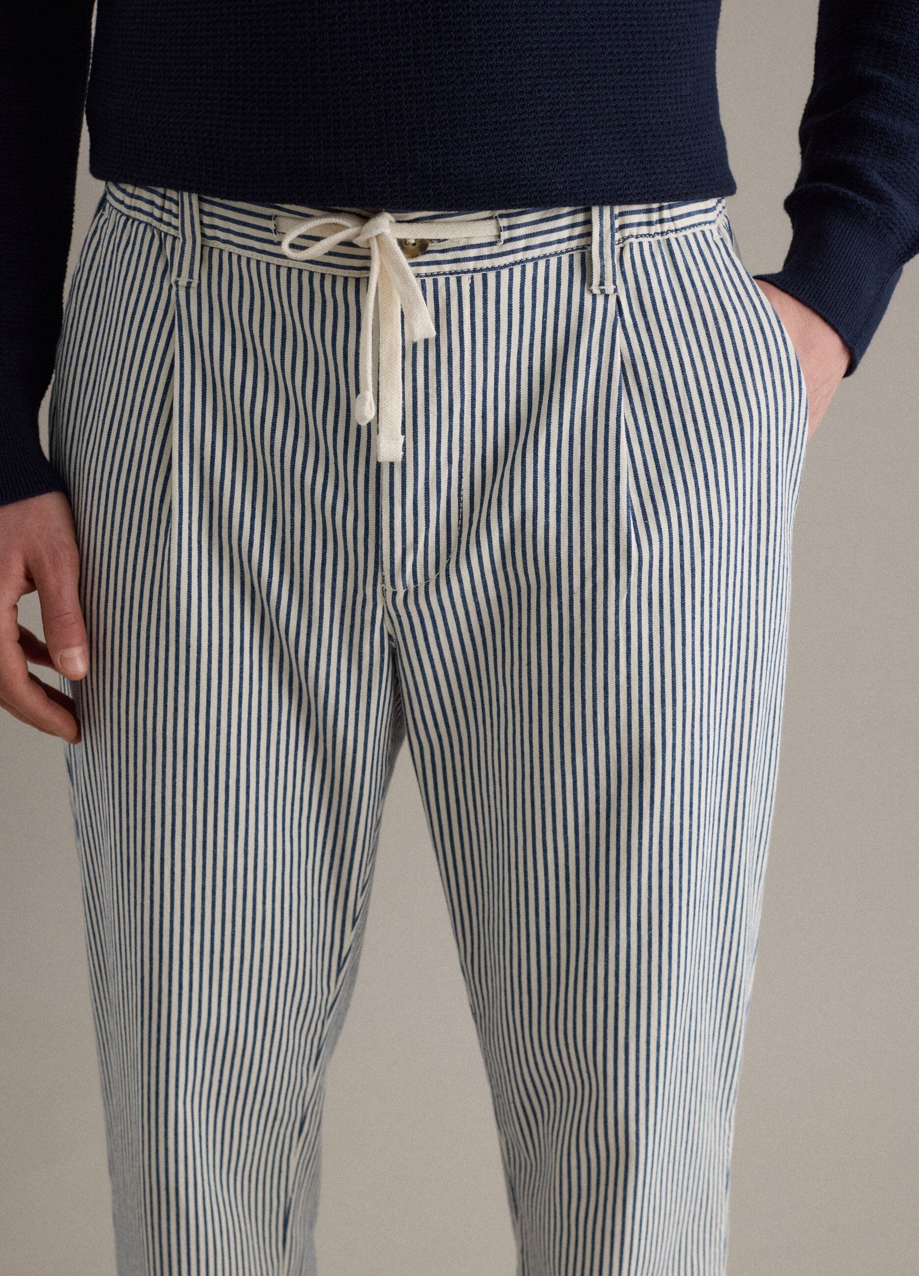 Regular fit multicolour striped stretch cotton trousers