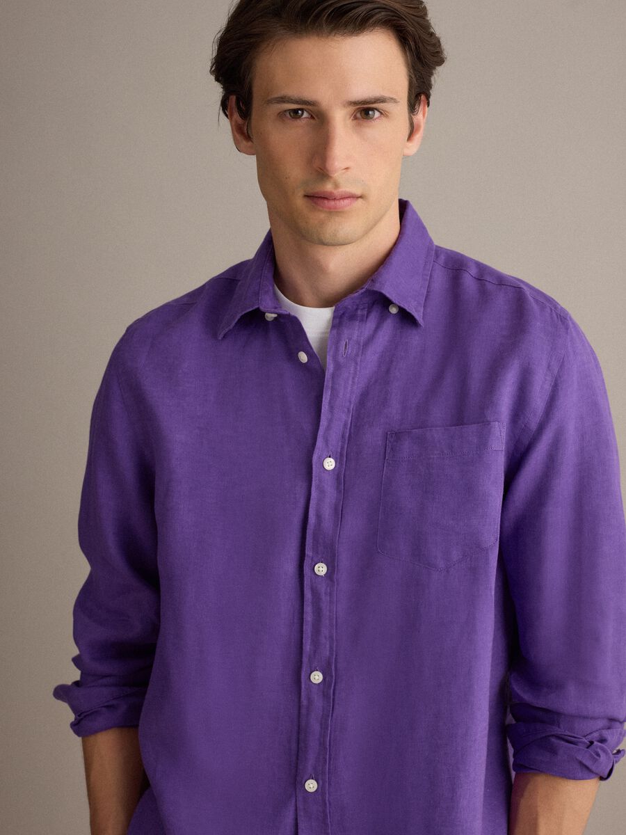 Purple pure linen shirt with button-down collar, regular fit_1