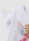 White stretch cotton T-shirt with frill sleeves for girls, regular fit_2