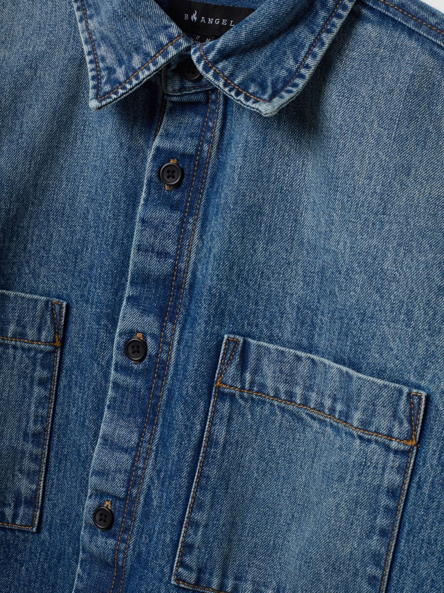Camicia blu in denim in puro cotone regular fit_1