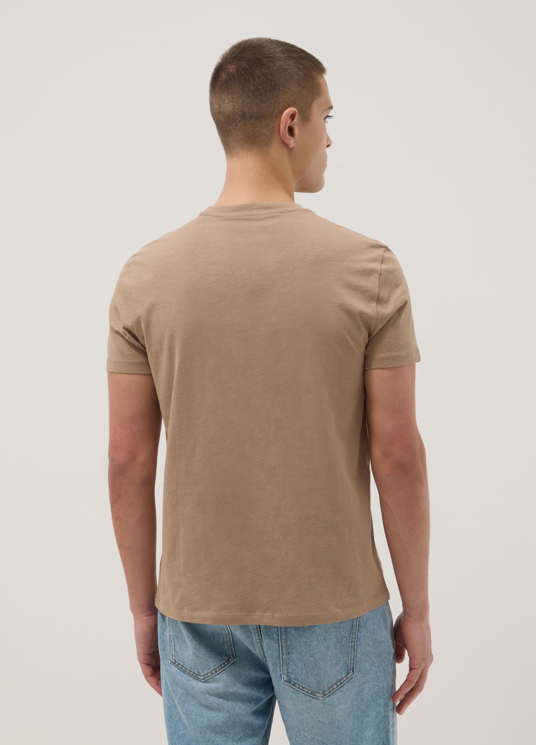 Beige short sleeve regular fit pure cotton t-shirt
