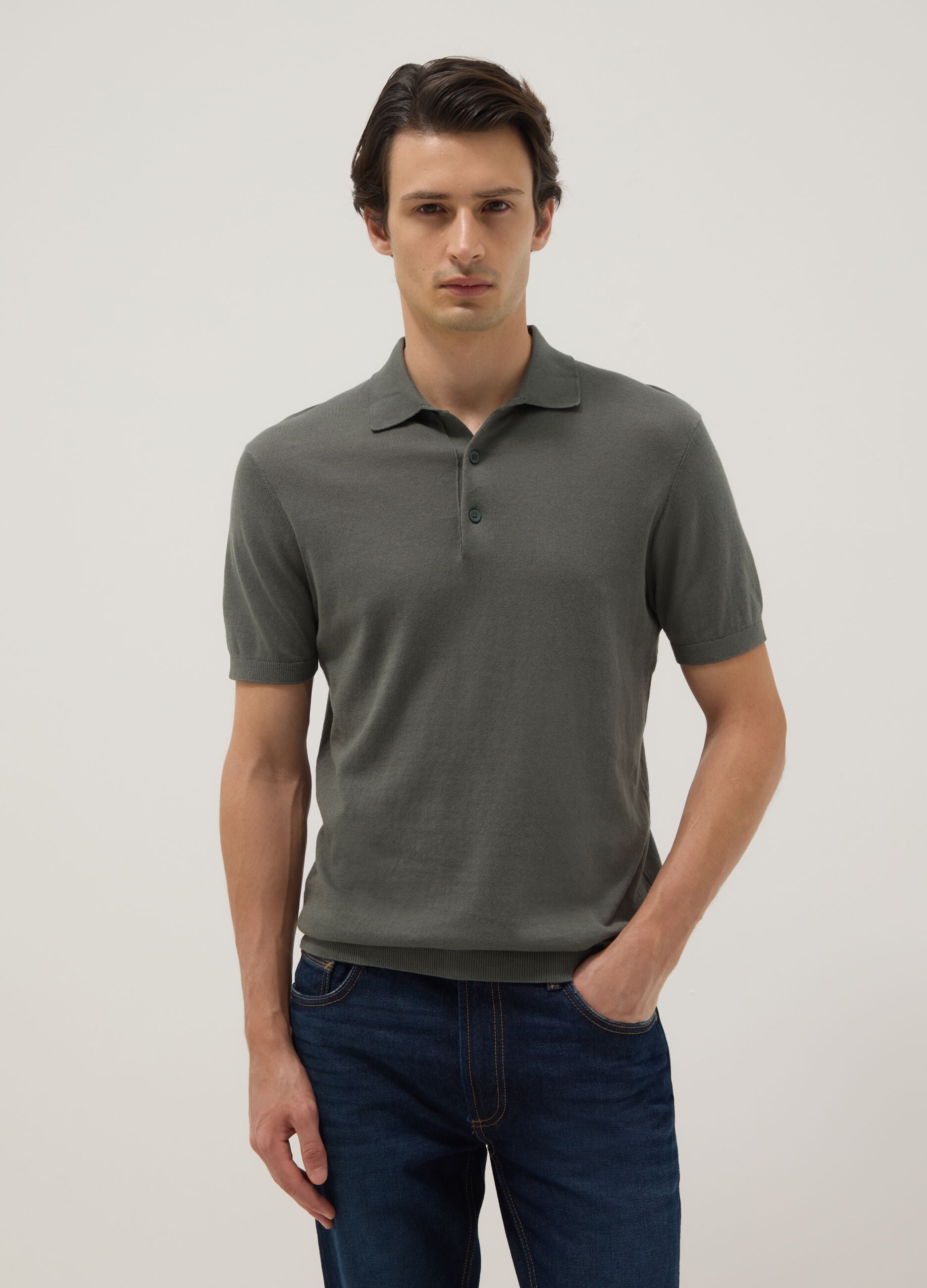 Grey pure cotton polo shirt regular fit