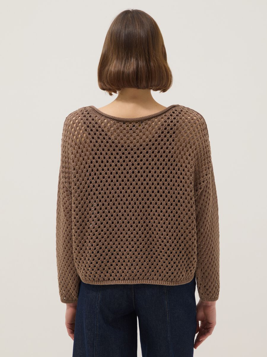 Brown cotton-blend oversized fit net texture jumper_2