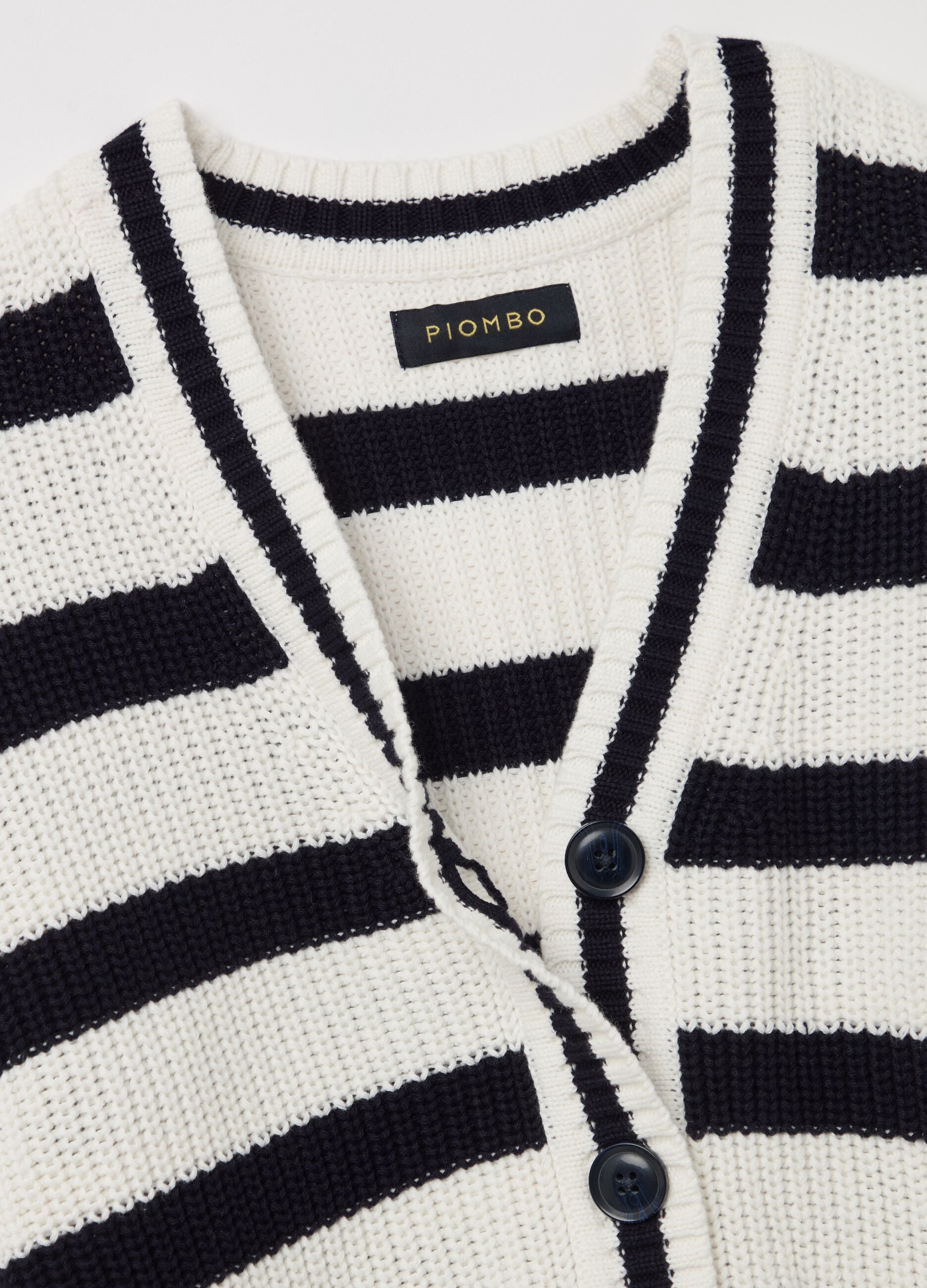 Striped knit cardigan with V neck