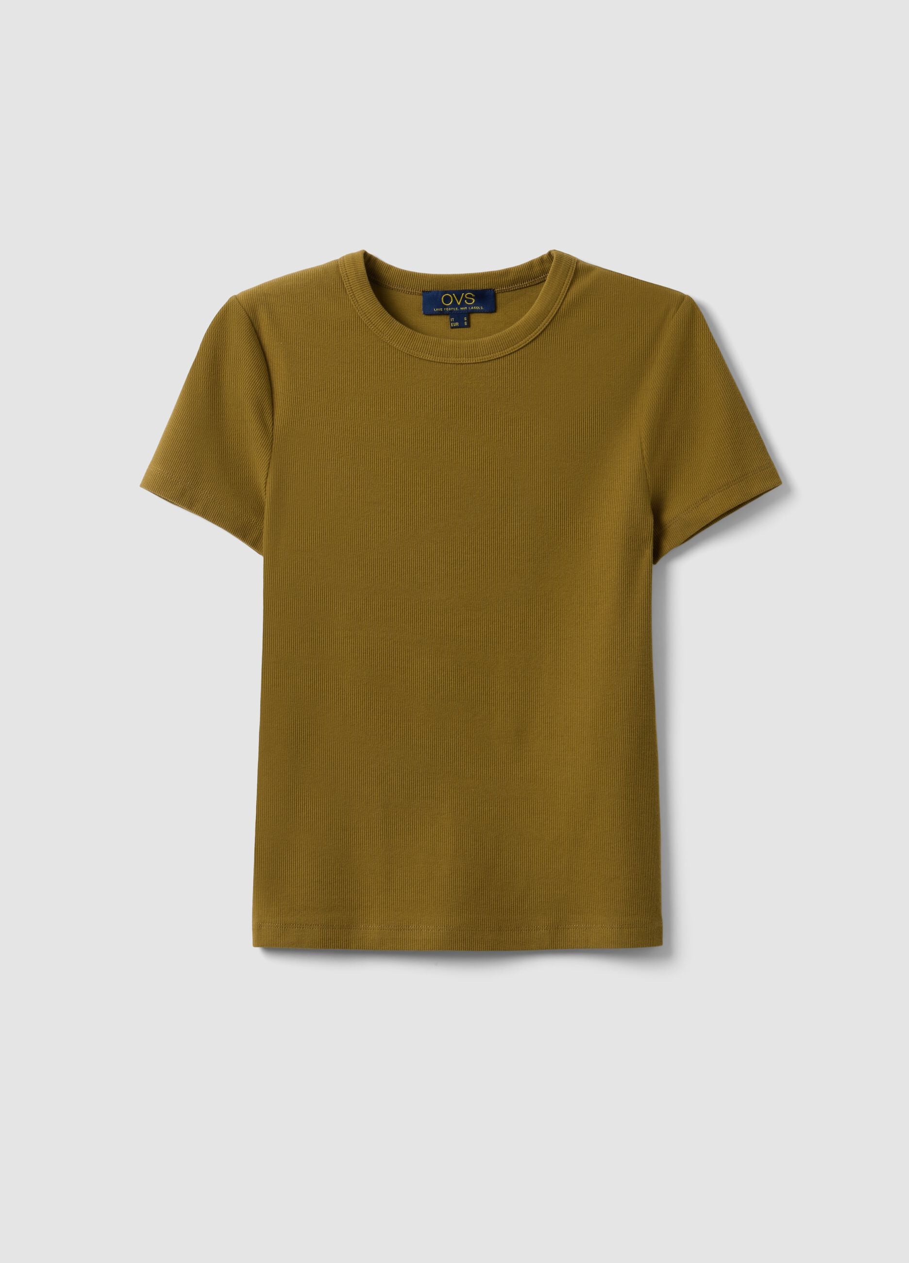Green fitted short-sleeve stretch cotton T-shirt