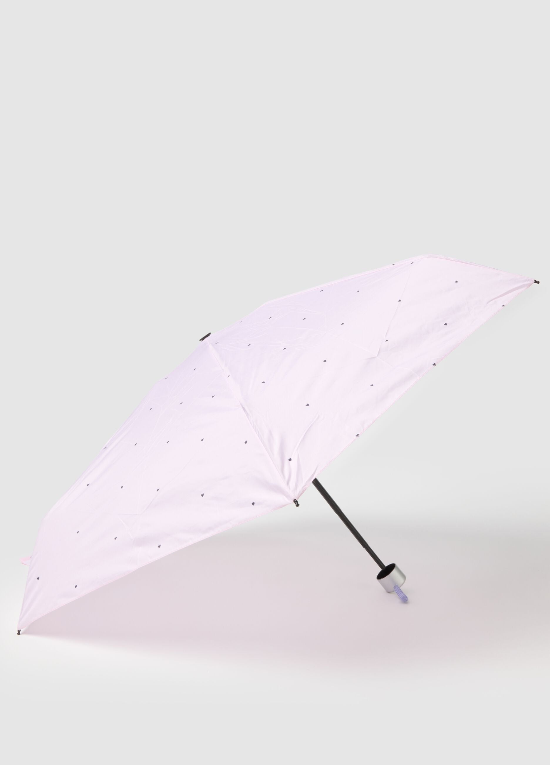 Compact Pink Umbrella with Heart Design