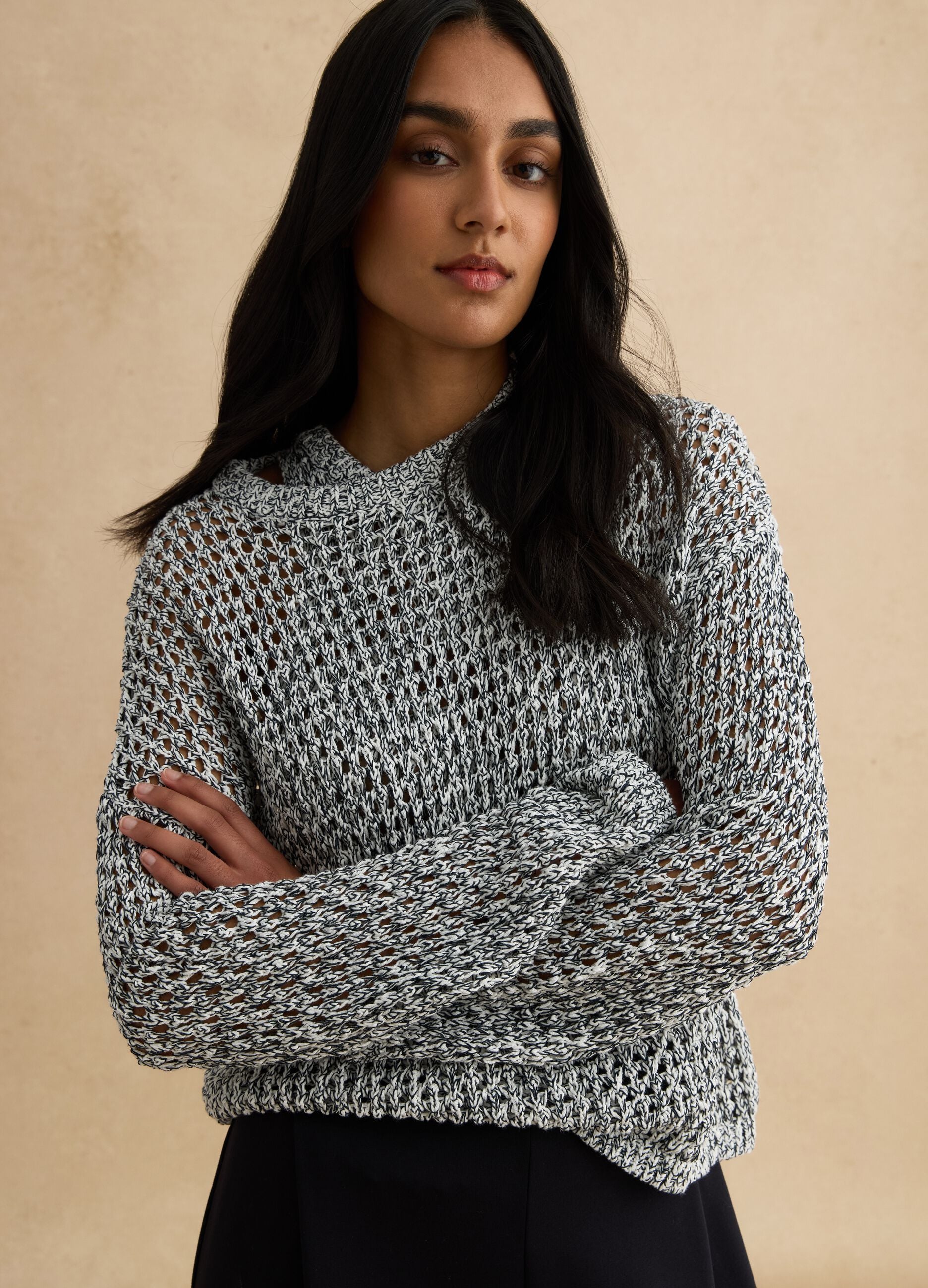 Multicolour cotton blend pullover regular fit with knitted design