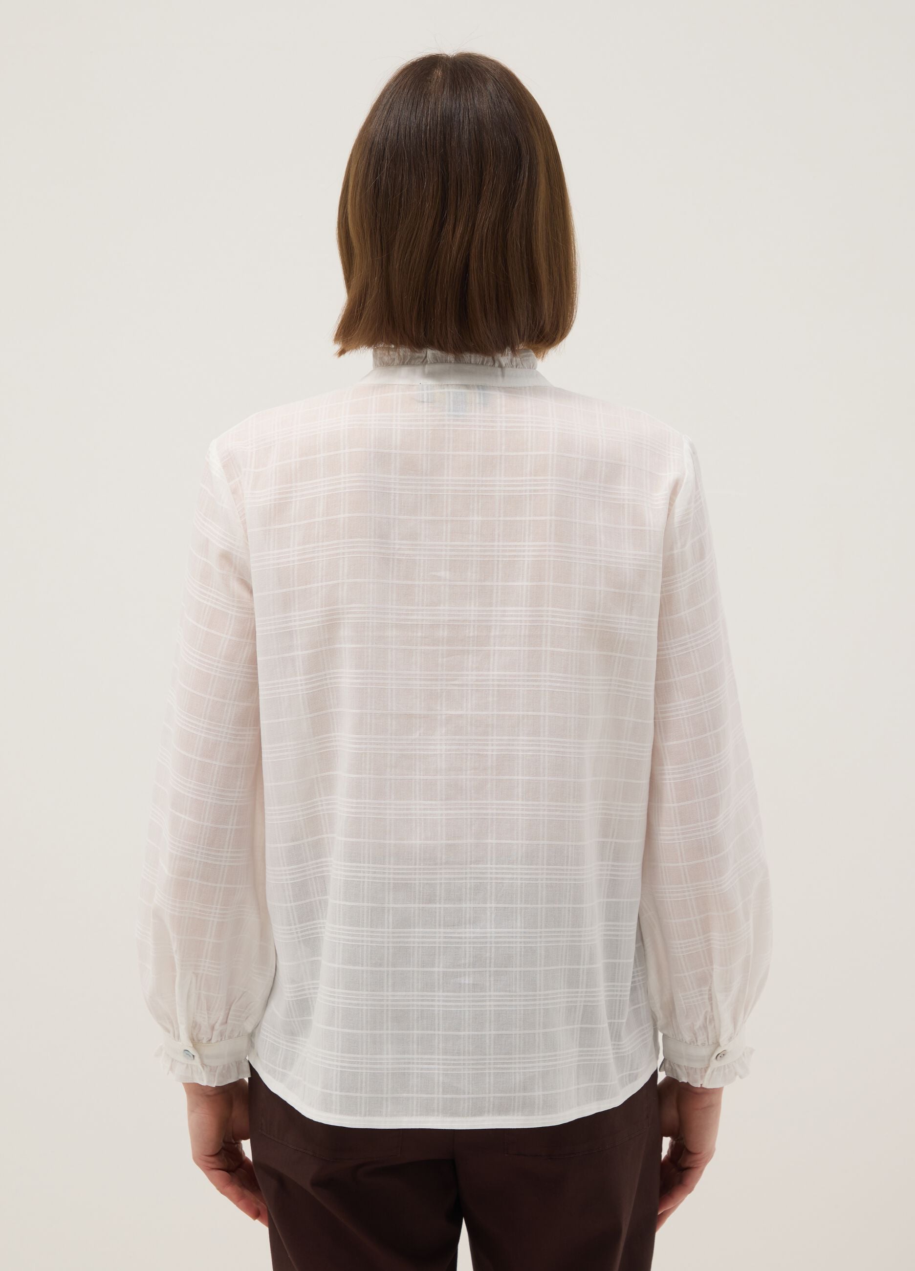 White pure cotton shirt in regular fit with plaid pattern
