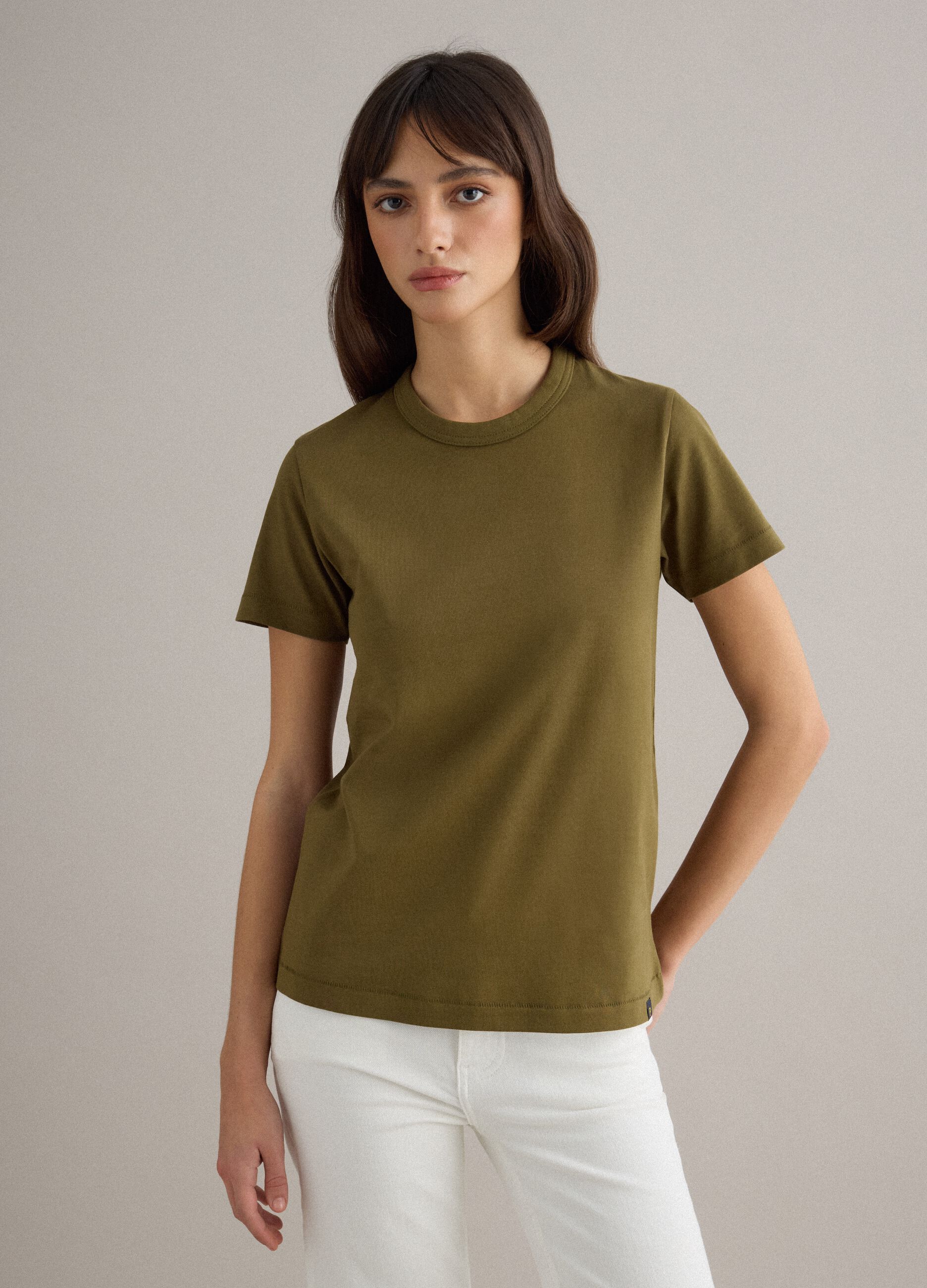 Green pure cotton crew-neck T-shirt, regular fit