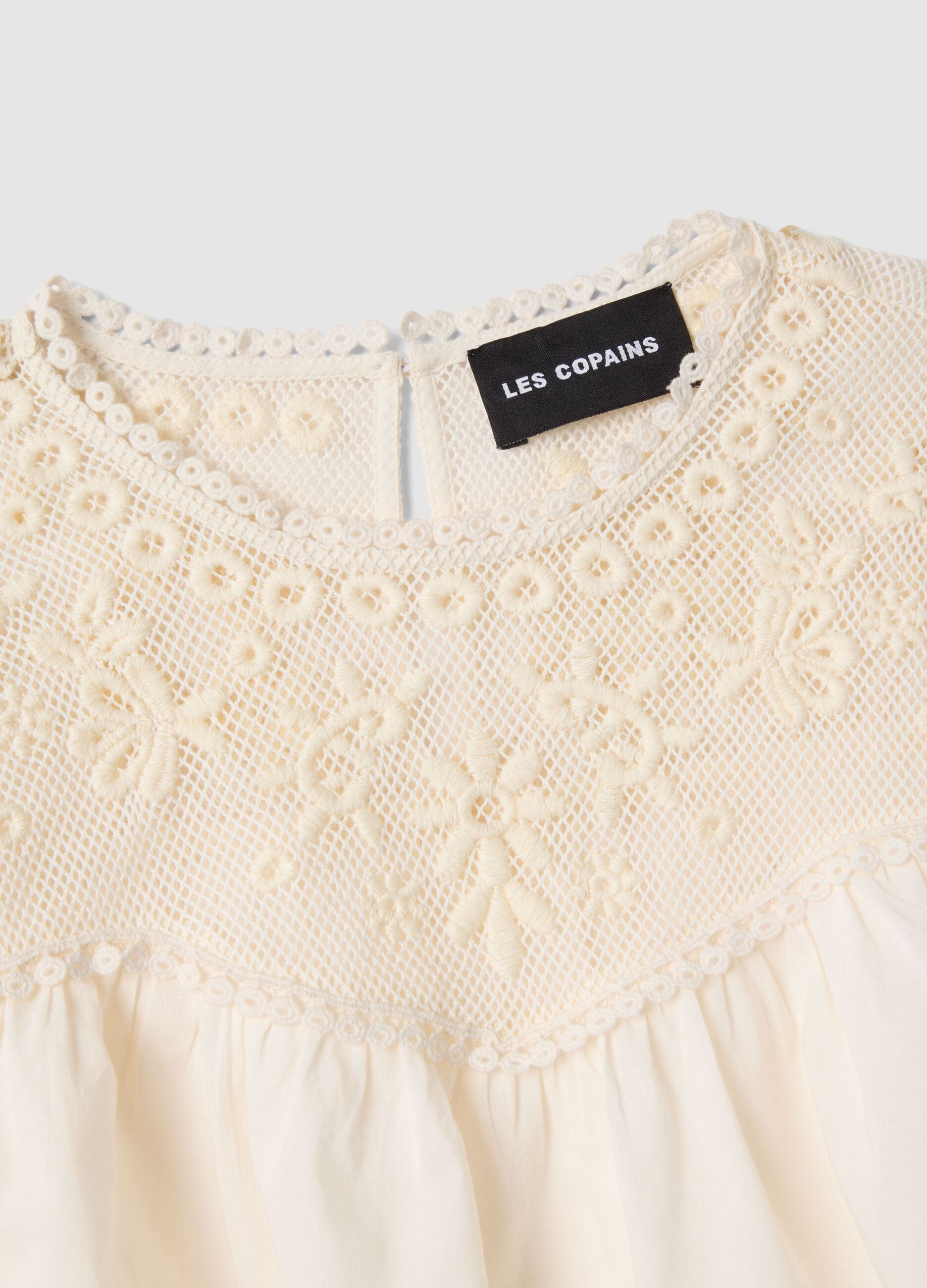 White pure cotton blouse regular fit with embroidery