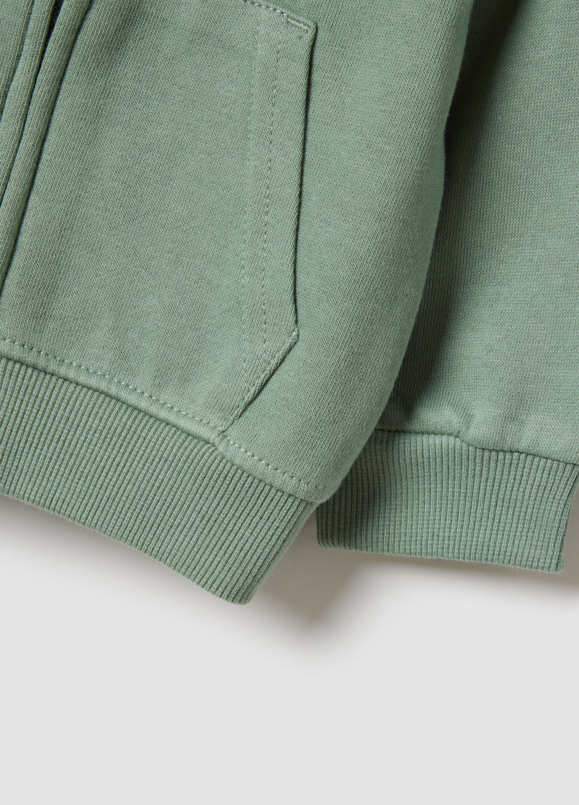 Green pure cotton kids' regular fit hoodie with zip