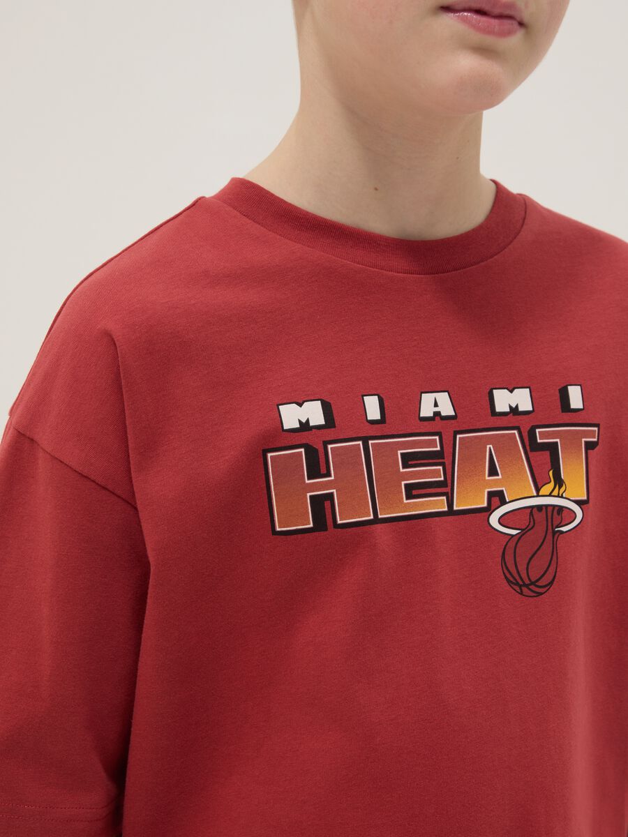 Red pure cotton kids' t-shirt relaxed fit with Miami Heat print_2