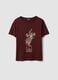 Red pure cotton T-shirt with floral print, regular fit_0