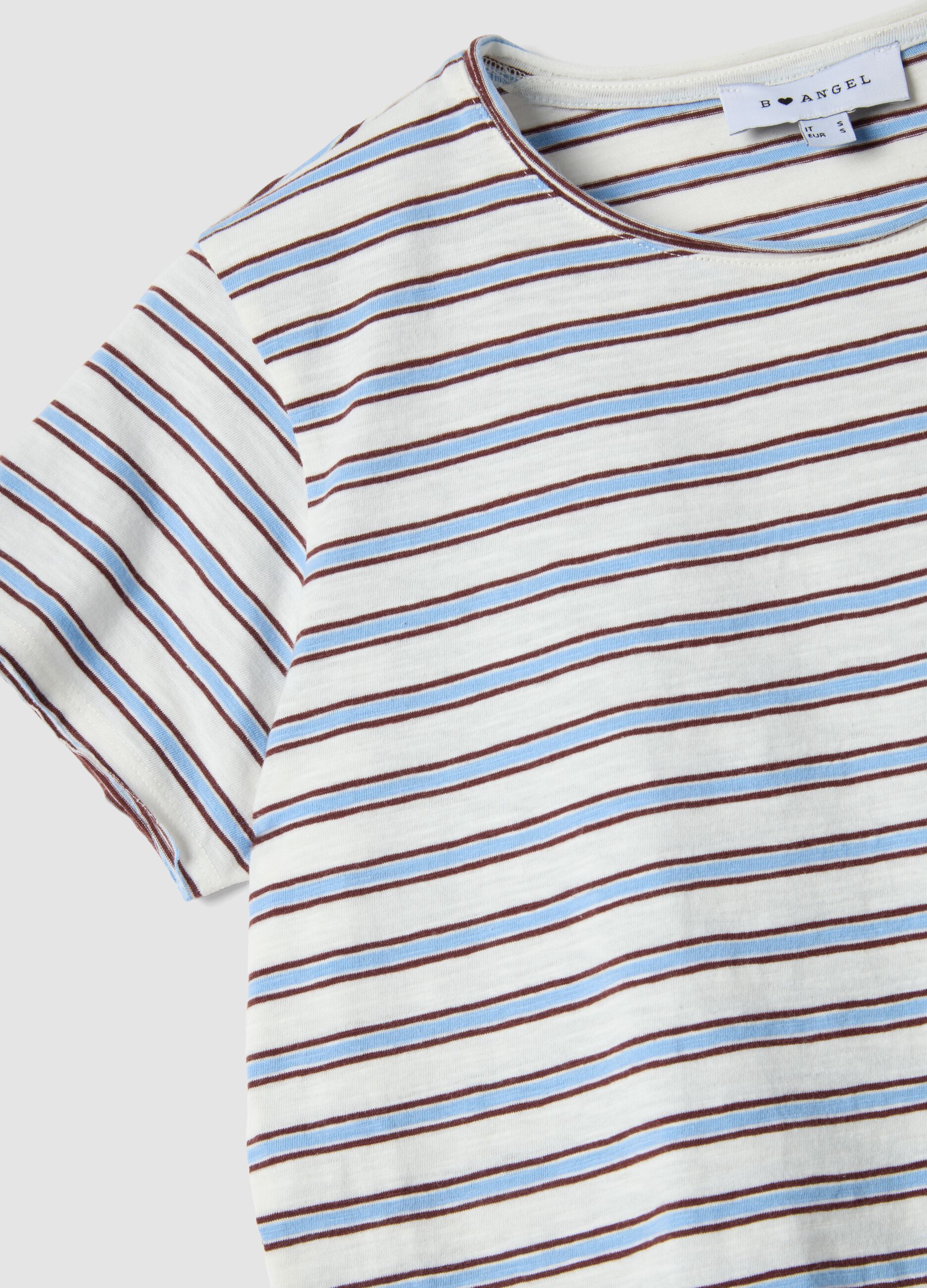 Regular-fit multicolour striped pure cotton short-sleeve T-shirt