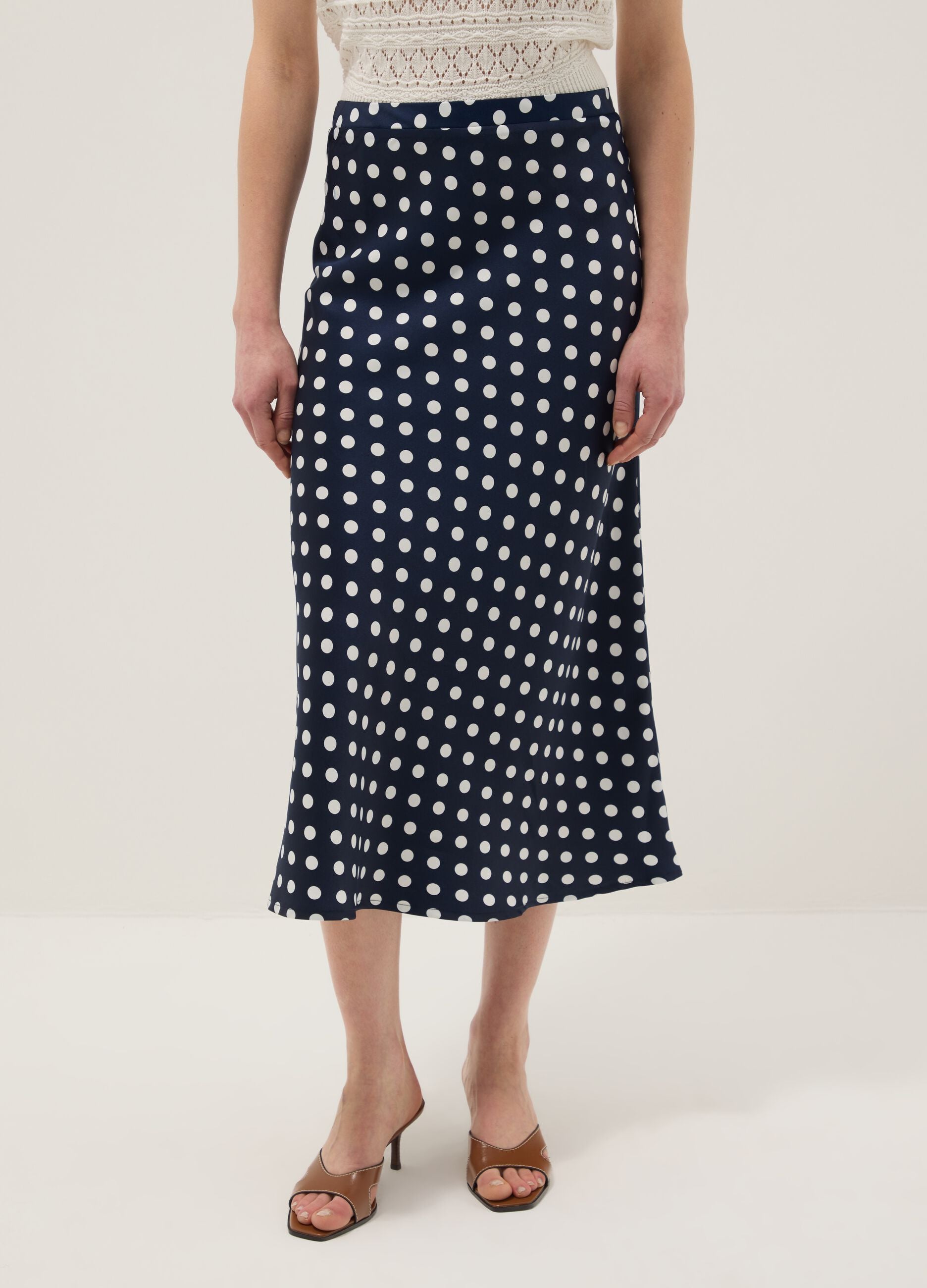 Long pure cotton skirt with multicoloured polka dots, regular fit