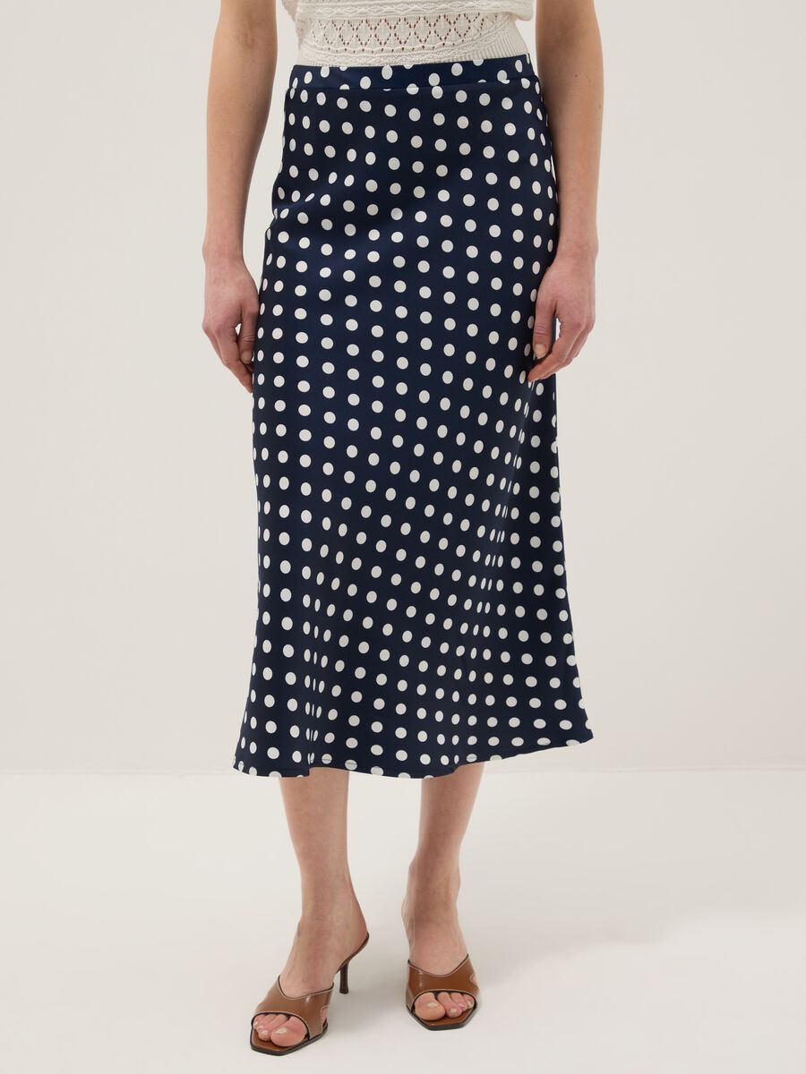 Long pure cotton skirt with multicoloured polka dots, regular fit_1