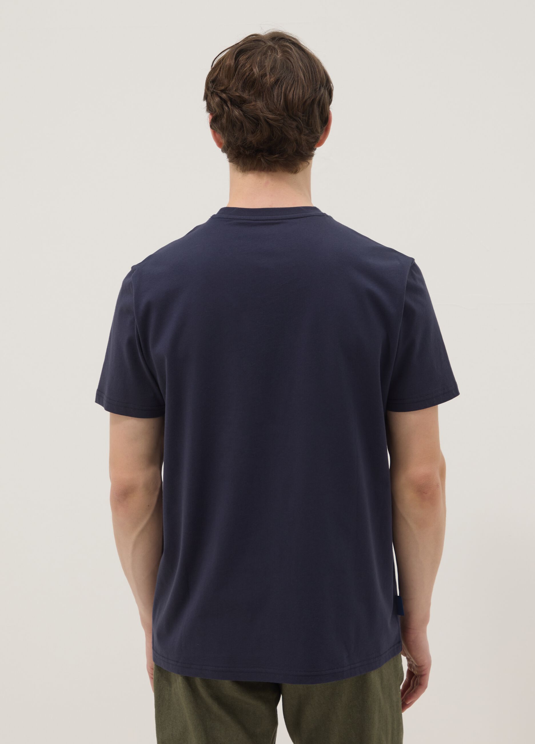 Blue pure cotton T-shirt with front print, regular fit