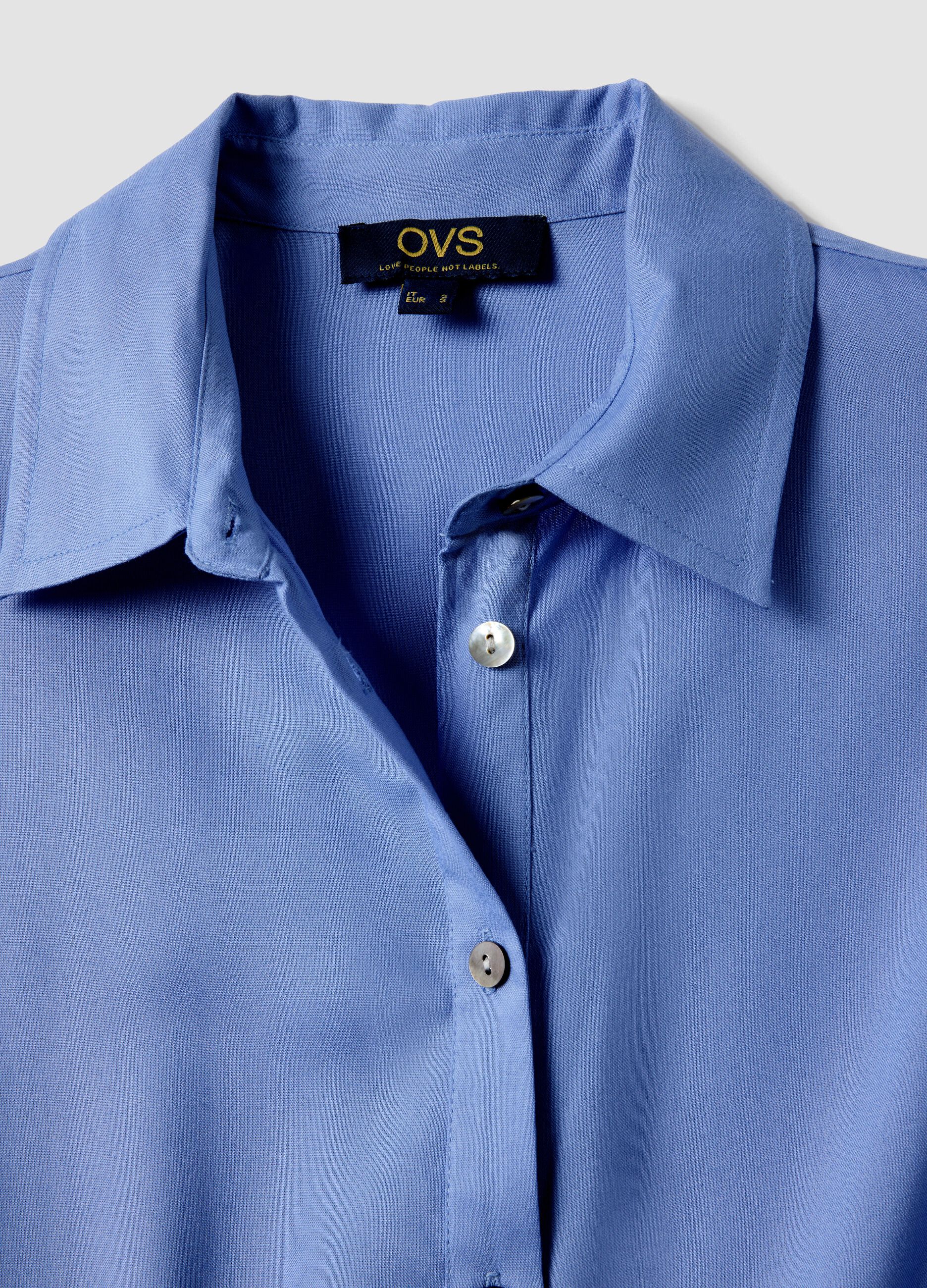Blue pure viscose dress with regular fit and belt
