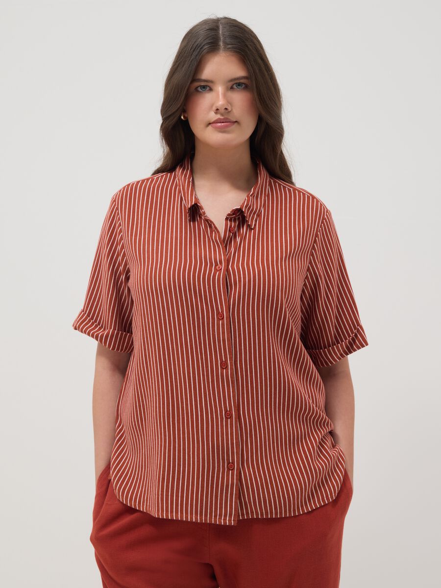 Multicolour striped regular-fit viscose and linen blend shirt_0
