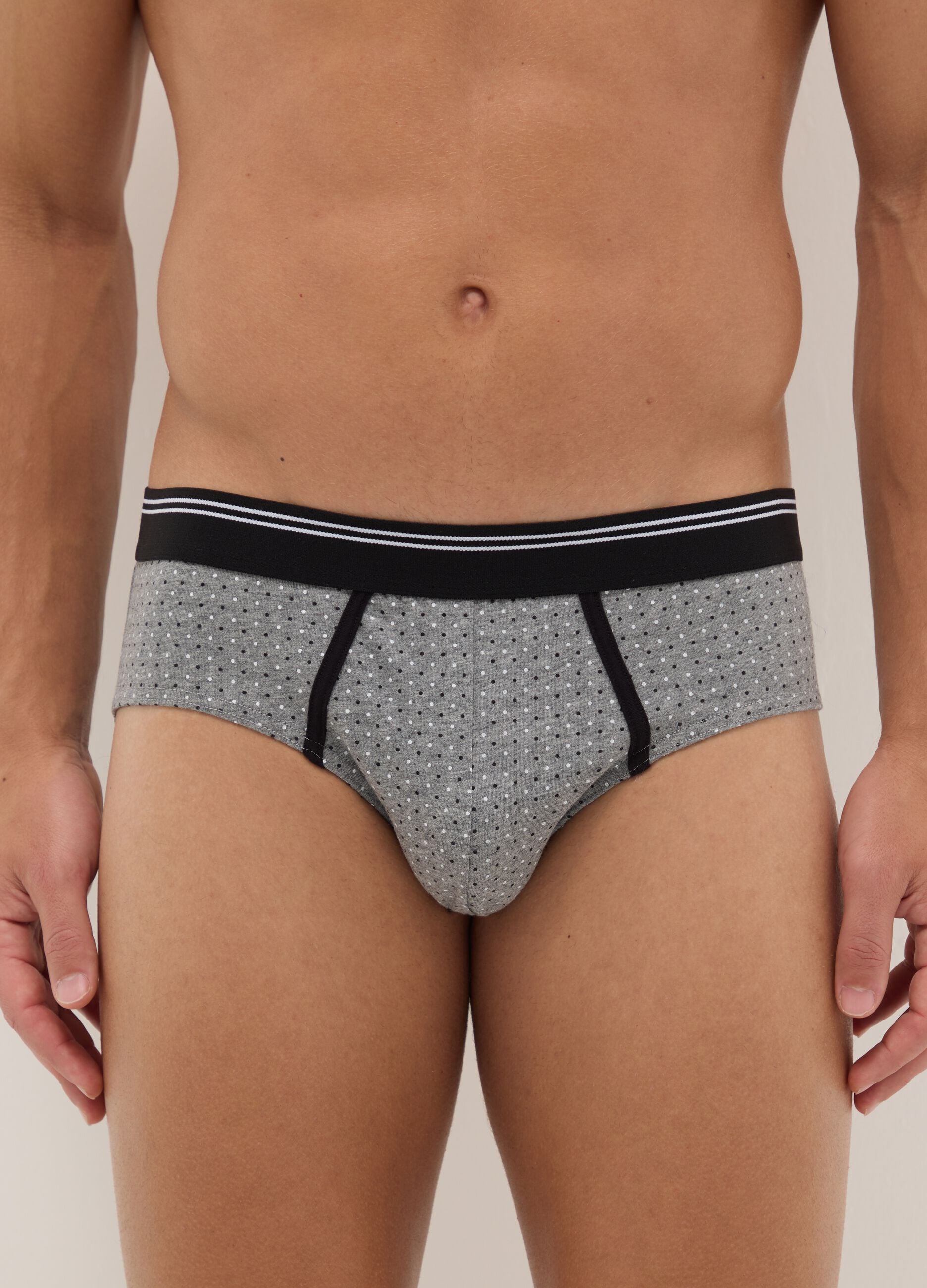 Tripack of multicoloured check pattern briefs in stretchy cotton with regular fit