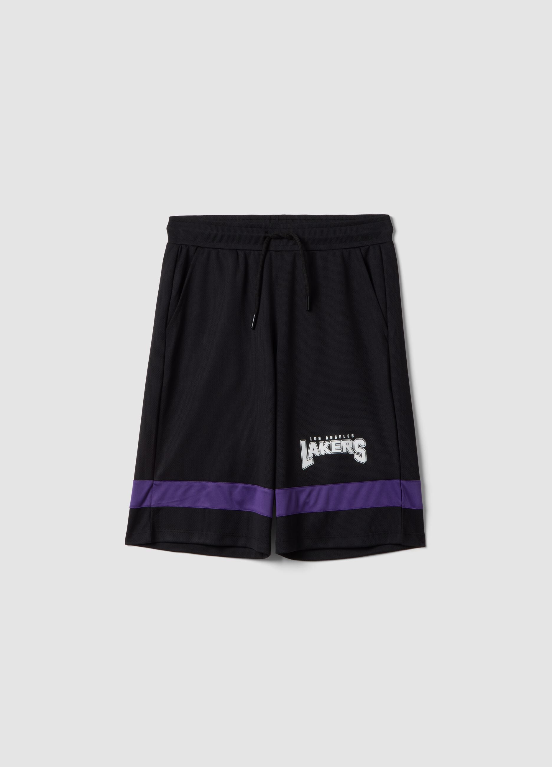 Children's black and purple regular fit shorts with Lakers print