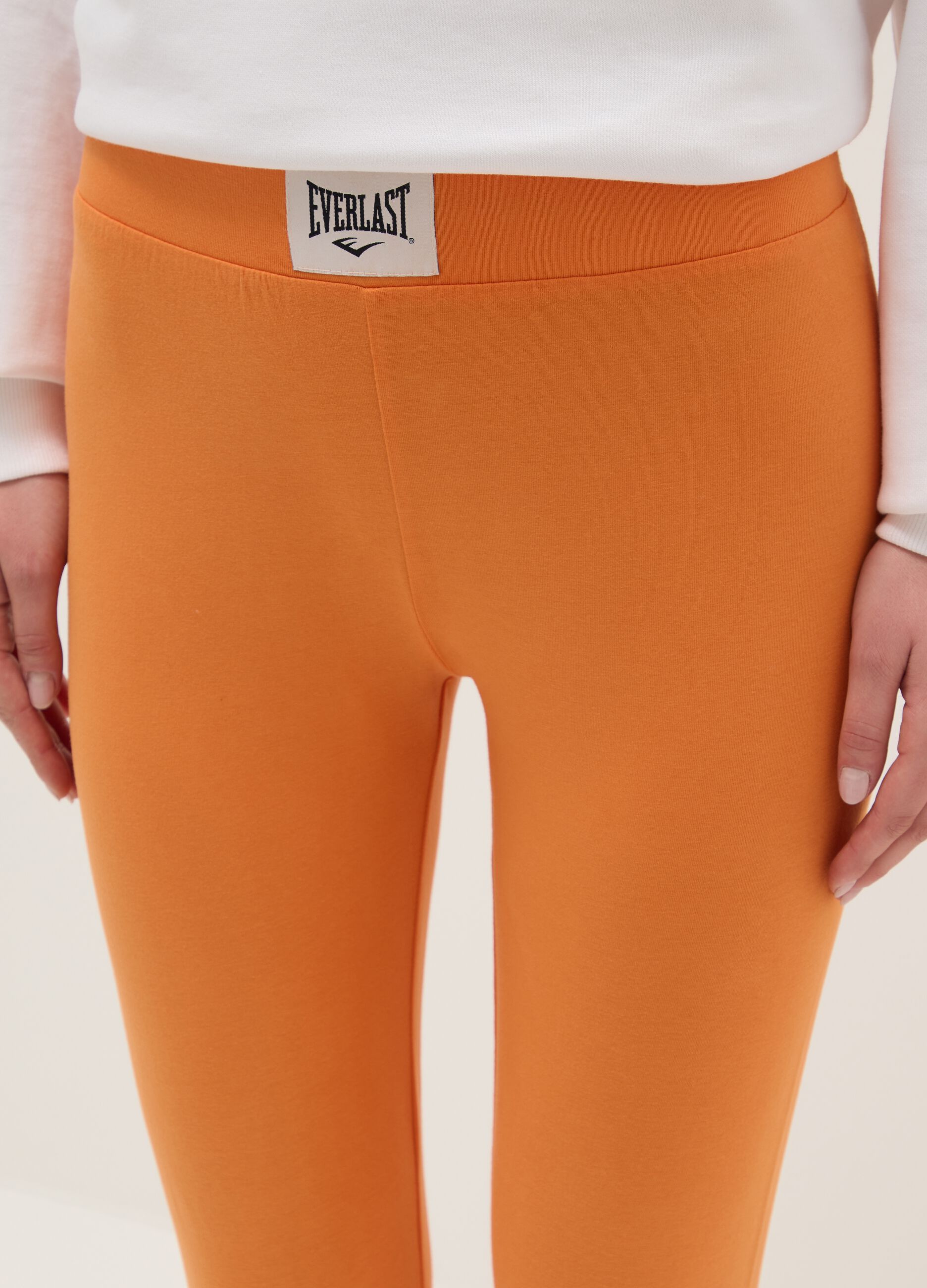Orange stretch cotton regular fit leggings with Everlast logo