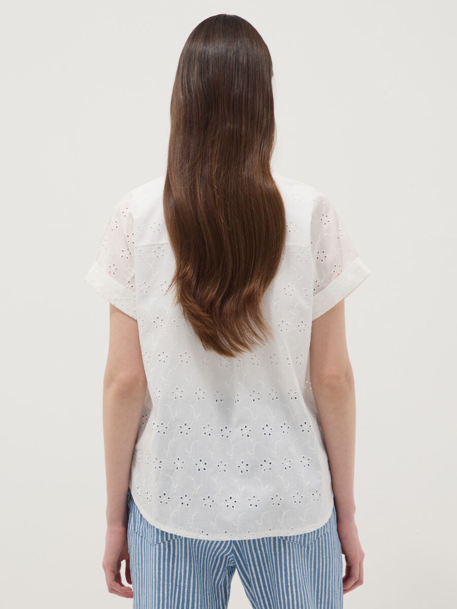 White pure cotton short-sleeve broderie shirt, regular fit_3