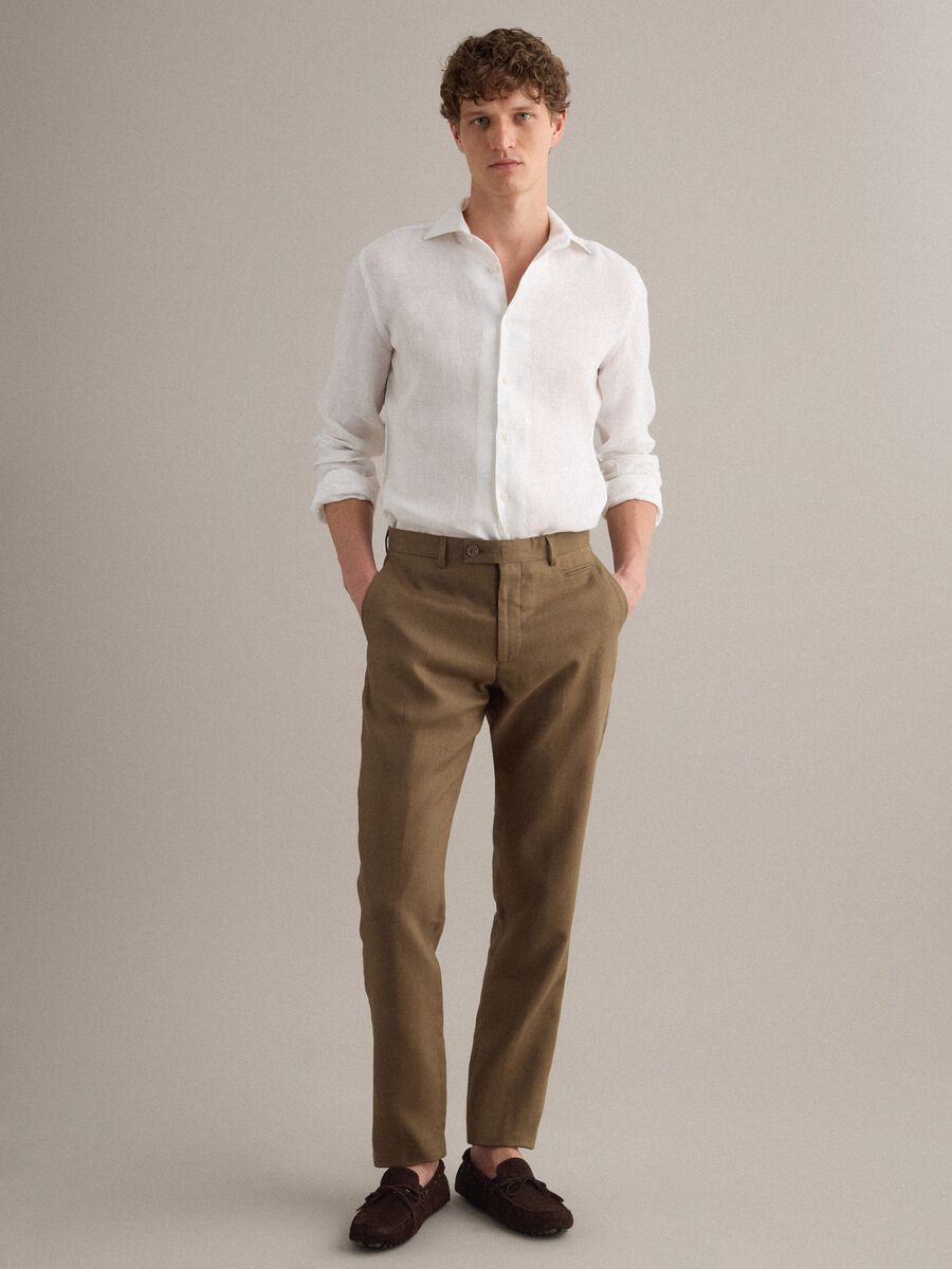 White pure linen long-sleeve slim fit shirt_2